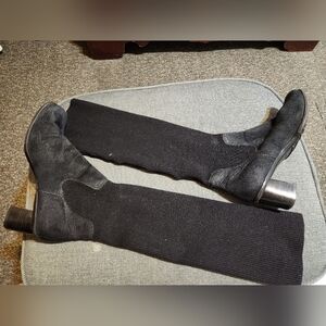 Suede black knee high boots